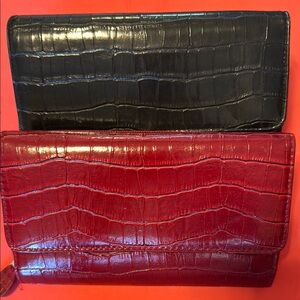 Elegant Black and Red Croc-Embossed Clutch